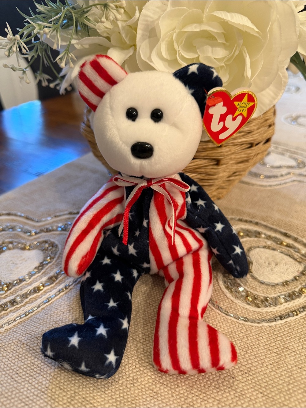 Ty Patriotic Star-Spangled Bear-Name is Spangle June 14,1999 Date of Birth